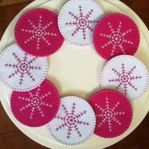 Christmas Felt coasters with snowflake, Winter table decoration image 2