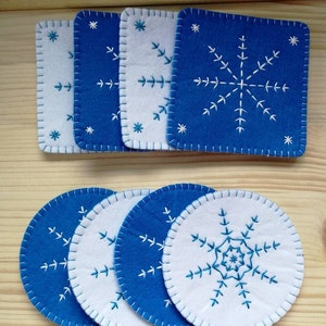 Christmas Felt coasters with snowflake, Winter table decoration image 8