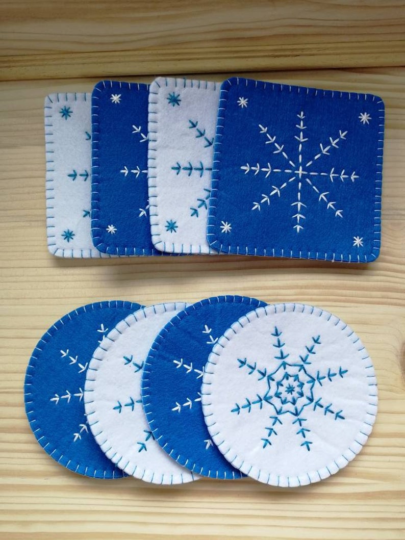 Christmas Felt coasters with snowflake, Winter table decoration image 8