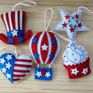 4th of July decoration, Hot air balloon, hearts and more shapes of felt ornaments