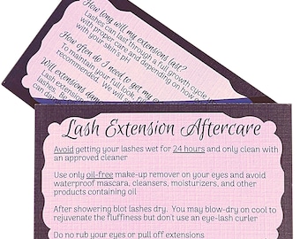 Lash Extension Aftercare Instructions Business Cards (100 Pack, 3.5” X 2” inches) Pink Double Sided After Care (2-3 Week Fillers)