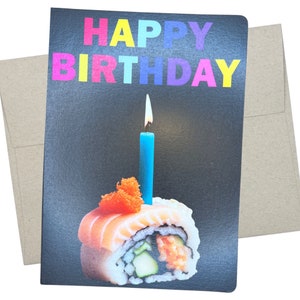 Sushi Birthday Card, Sushi Roll Happy Birthday Card (1 Premium Card, 5X7 Inches, Cute Message Inside) for lovers of Sashimi, Sushi - 608