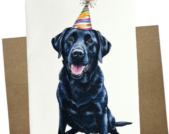 Black Lab Birthday Greeting Card, Premium Textured Felt Paper, Blank Inside, 5x7 Inch, with Kraft Envelope - 1273