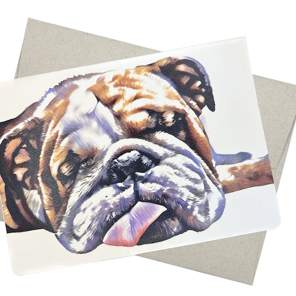 Bulldog Greeting Card with Envelope (5X7 Inches and Blank Inside) for Birthday, Anniversary, Sympathy, or from a Veterinarian