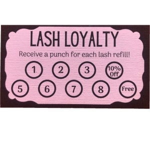 Lash Extension Loyalty Punch Cards 10% and Free | Package of 100 | False Lash, Pink Size 3.5 x 2&quot; inches Loyalty Cards