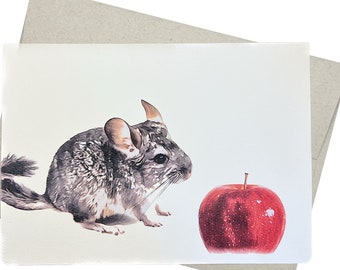 Chinchilla and Apple Greeting Card, Blank Inside