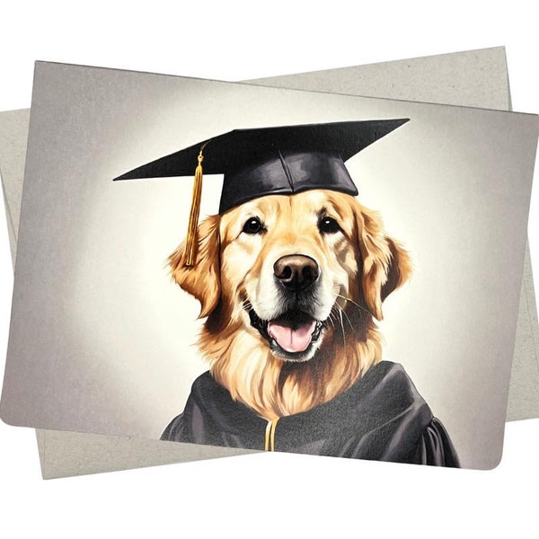 Dog Graduation Card, Golden Retriever College Graduation Note (1 Premium Card, 5X7 Inch) proud of you for high school or kindergarten- 710