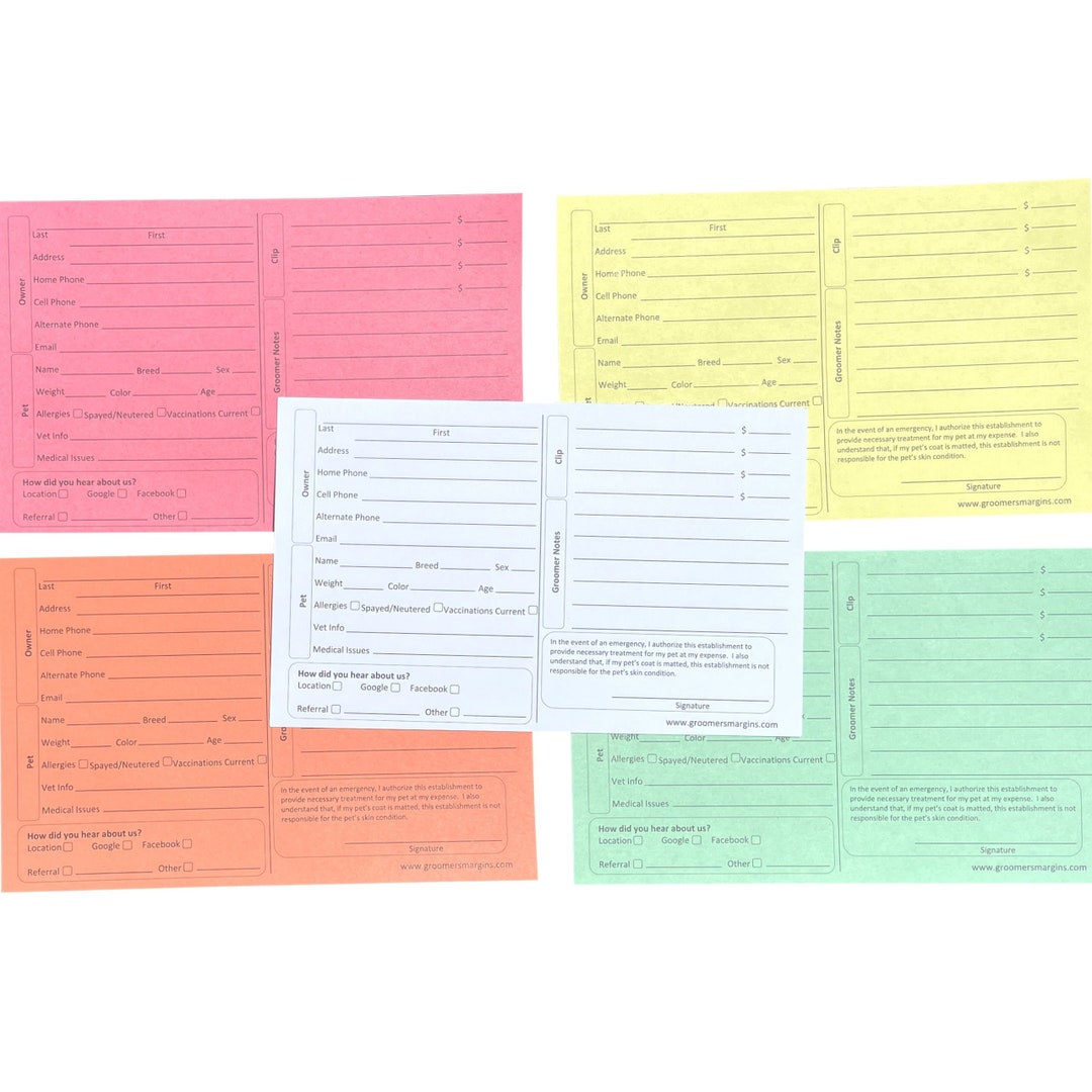 Dog Grooming Cards 100 Pack 8 X 5 Inch Groomer Client Profile Service