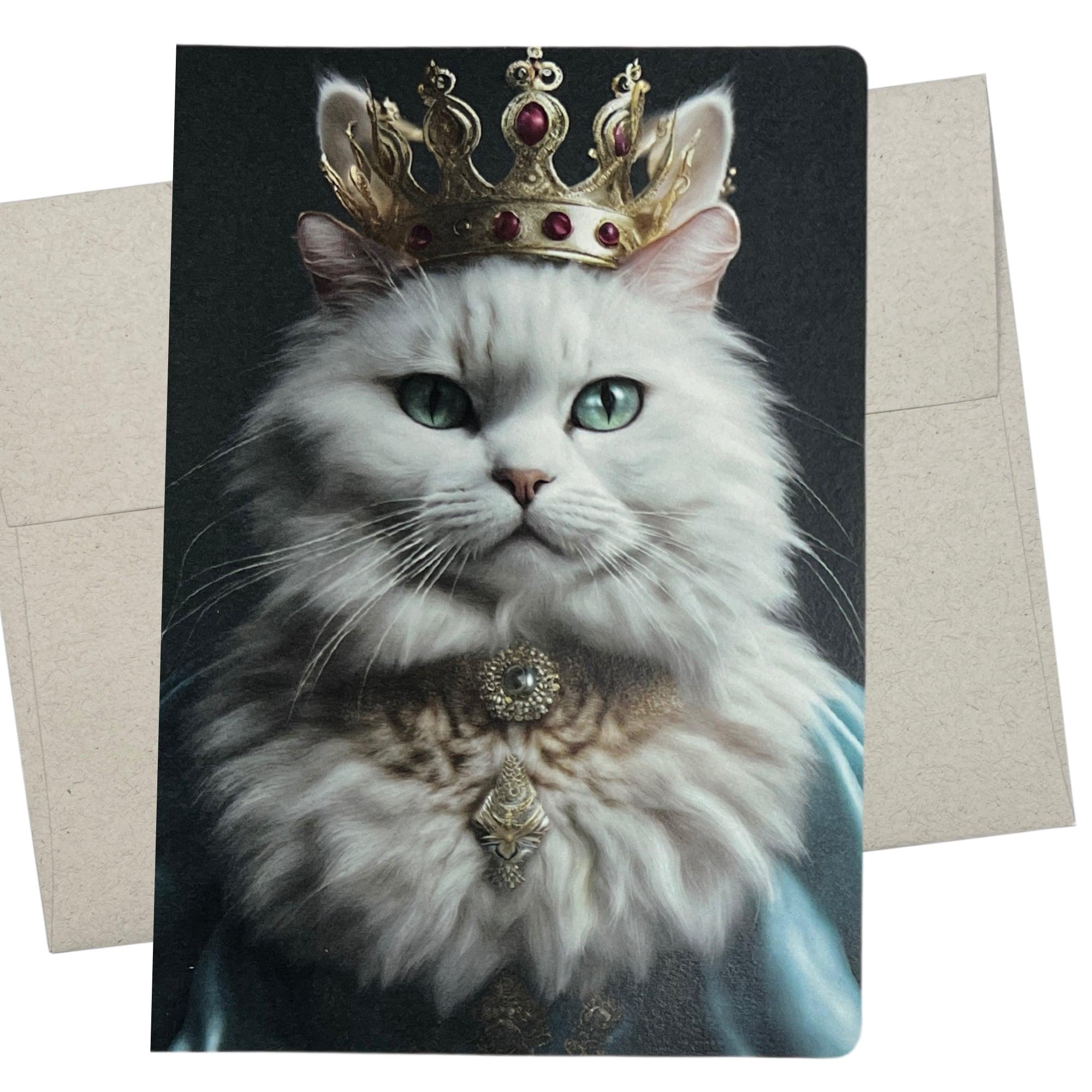 Whitman & Daughter Grußkarte 'Katzenkönigin' – Flauschig, Blanko, 12,7 X 17,8 Cm
