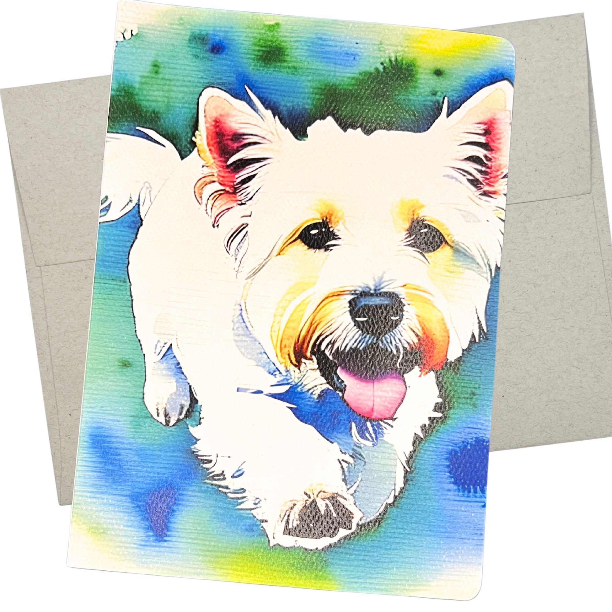 Curled Up West Highland Terrier Birthday Card - Party Hat Westie Greeting Card – Blank Inside