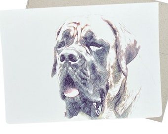 English Mastiff Art Greeting Card, Blank Inside (5x7 with Envelope)