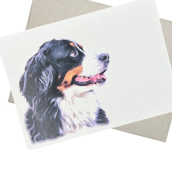 Bernese Mountain Dog Greeting Card with Envelope (7X5 Inches and Blank Inside) Cute all occasion dog or puppy card for pet parents