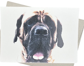 English Mastiff Greeting Card, Blank Inside, Kraft Envelope