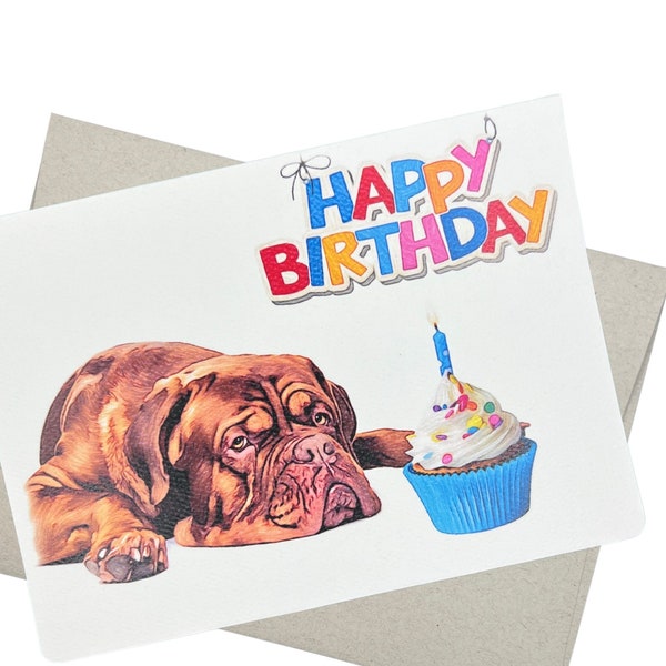 French Mastiff Birthday Greeting Card with Envelope (7X5 Inches and Blank Inside) dogue de bordeaux pet parent card for birthday party
