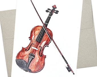 Violin Birthday Card, Musical Instrument Blank Note Card - 504