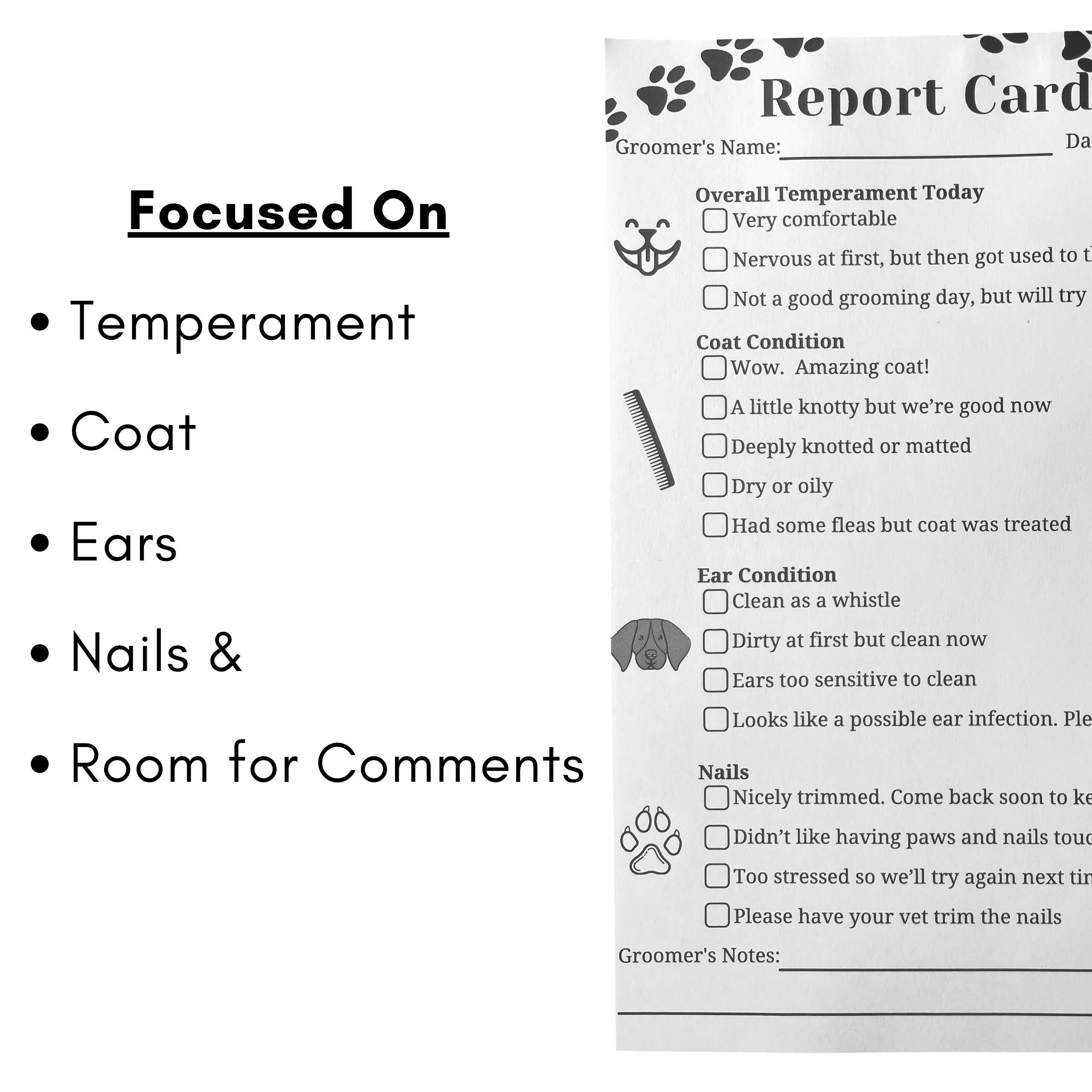 Dog Grooming Report Cards pad of 100, 5.5 X 8.5 Inches Pet Groomers