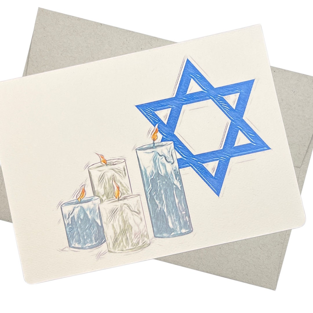 Star of David and Candles Greeting Card With Envelope (5X7 Inch and ...