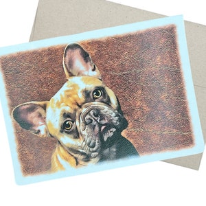 Frenchie Greeting Card with Envelope (7X5 Inches and Blank Inside) Cute all occasion French Bulldog Notecard.