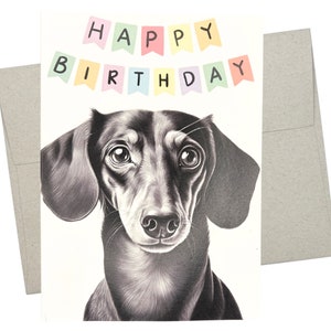 Dachshund Birthday Card, Dog Birthday Card (1 Premium Folded Card, Blank Inside, 5X7 Inches) Cute dachshund birthday note - 635