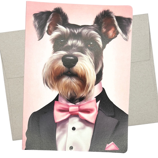 Schnauzer in Suit Card, Schnauzer Birthday Card (1 Premium Card, 5X7 Inches) pink themed dog card - 676