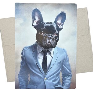 Frenchie in Suit Card, French Bulldog Birthday Card (1 Premium Card, 5X7 Inches) frenchie dog card blank for all occasions - 591