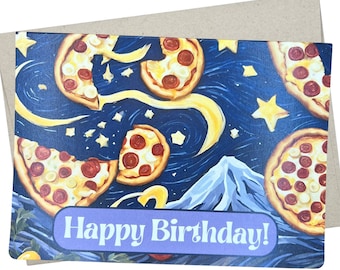 Pizza Birthday Card, Happy Birthday Card with Melting Pizzas (1 Premium Card, 5X7 Inches, Blank Inside) - 624