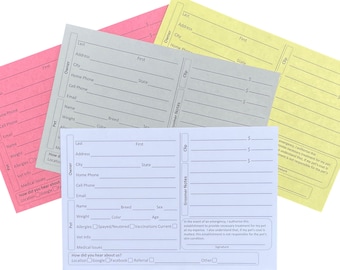 6 Inch Dog Grooming Customer Cards (100 Pack, 4&quot; X 6&quot;) for pet groomers (choice of white, gray, yellow, and pink)