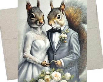 Beautiful Squirrel Wedding Card (1 Premium Card, 5X7 Inch) blank inside for your own tasteful message, also engagement card - 1115