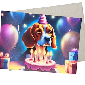 Beagle Birthday Card, Happy Birthday Dog Card (1 Premium Quality Folded Card, Blank Inside, 5X7 Inches) - 444