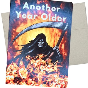 Horror Birthday Card, Funny Unique Horror Happy Birthday Card (1 Premium Folded Card, Blank Iniside, 5X7 Inches) Grim Reaper Card - 498