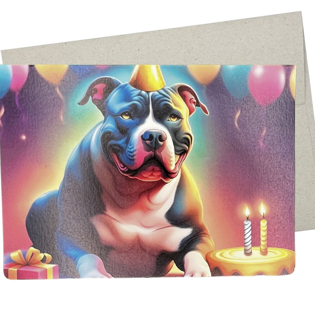 Pitbull Birthday Card, Happy Birthday Dog Card (1 Premium Quality ...