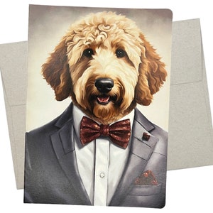 Goldendoodle in Suit Card, Goldendoodle Birthday Card (1 Premium Card, 5X7 Inch) dog card blank inside anniversary or thinking of you - 644