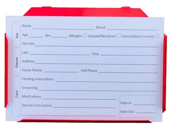 Kennel Cards (100 Pack) Dog Cat Pet Boarding Profile Record Card, Vet, Shelter, Grooming