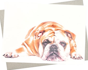 Bulldog Greeting Card – Blank Notecard with Kraft Envelope