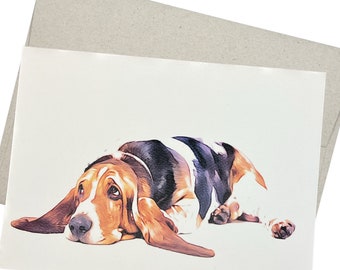 Basset Hound Greeting Card with Envelope (5X7 Inches and Blank Inside) for Birthday, Anniversary, Sympathy, or from a Veterinarian