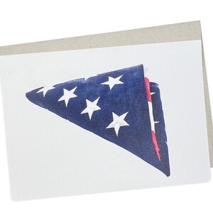 American Veteran Burial Flag Card (1 Premion Quality Folded Card, Blank Inside, 5X7 Inches) folded triangle US flag sympathy card - 394