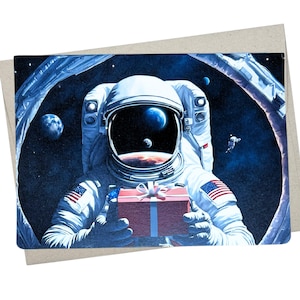 Astronaut Birthday Card (7X5 Inch and Blank Inside for All Occasions) space birthday card, retirement note, or promotion card - 936