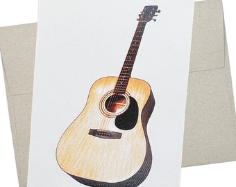 Acoustic Guitar Card with Envelope (7X5 Inches and Blank Inside) Cute all occasion Guitar Notecard for Music Teacher or Birthday - 502