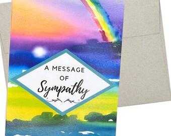 Sympathy Card, Condolences Card (1 Premium Quality Folded Card, Blank Inside, 5X7 Inches) Colorful rainbow bereavement card - 449