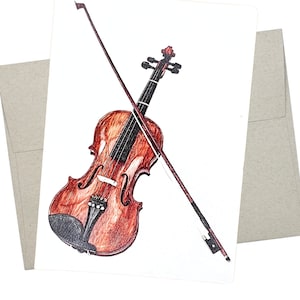 Violin Card with Envelope (7X5 Inches and Blank Inside) Cute all occasion Violin Notecard for Music Teacher or Birthday - 504