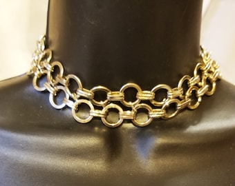 Chunky Choker Necklace, Double Chain Brutalist, Chunky 17-21 inch Choker,