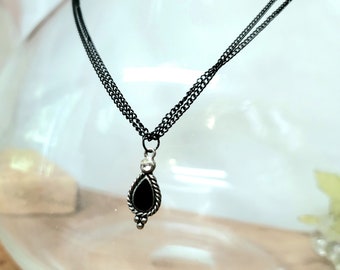 Dainty Black Necklace, Double chain Black Necklace, Princess Necklace, Sweetheart Princess Length Necklace, 18 inch chain