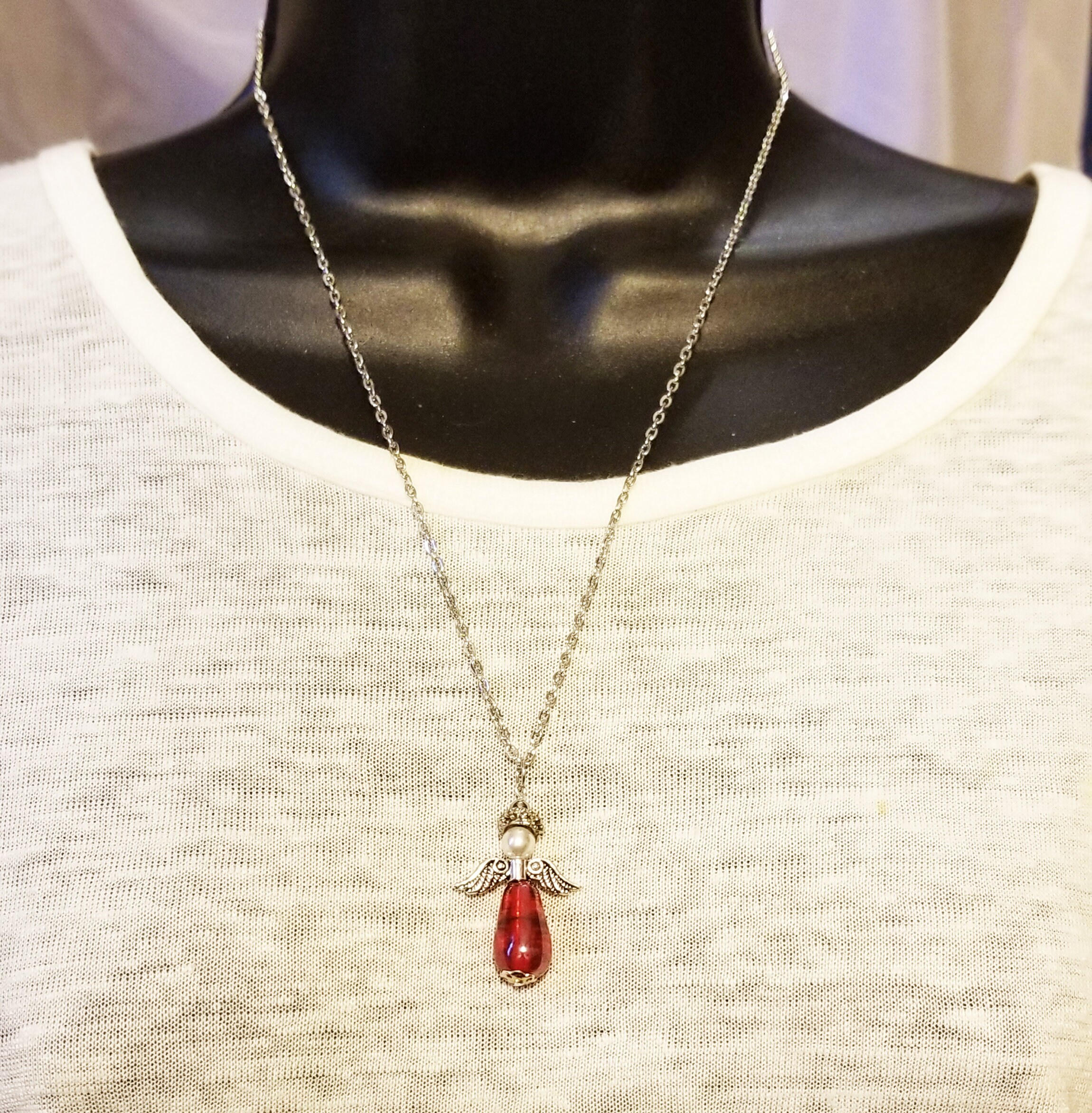 Christmas Angel Necklace Red Christmas Necklace Holiday Etsy New Zealand