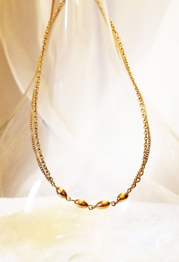 Golden Necklace, Chains with Oval Golden Beads, Bo