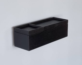 36 cm narrow wall console - floating black wall console oak wall shelf wood - key rack - key storage