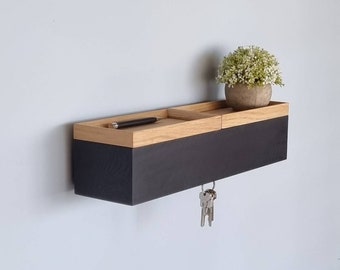 48 cm narrow wall console hallway - floating black wall console - wooden wall shelf - key rack - key storage - hallway furniture