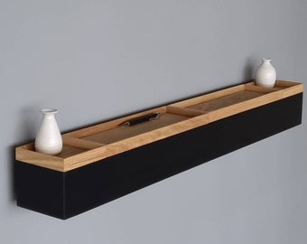 FLUR - Langer schmaler Flur - 96 cm schwarze Wandkonsole Holz - Konsolentisch Eiche - Flurkonsole - Flur Organizer - Schlüsselablage Holz