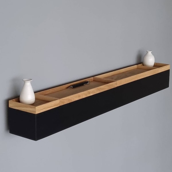 Couloir long et étroit - console murale noire 96 cm bois - table console chêne - console de couloir - organisateur de couloir - porte-clés bois