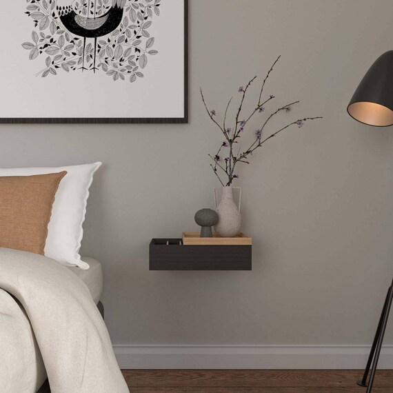 2x pair Narrow Floating Bedside Table Made of Oak Wood Etsy UK