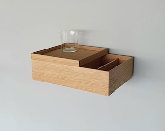 2 x (Paar) schmaler schwebender Nachttisch aus Eichenholz - moderner Nachttisch Wandmontage - floating bedside table - floating nightstand